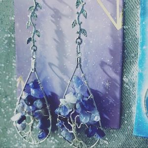 Amethyst drop tree of life earrings